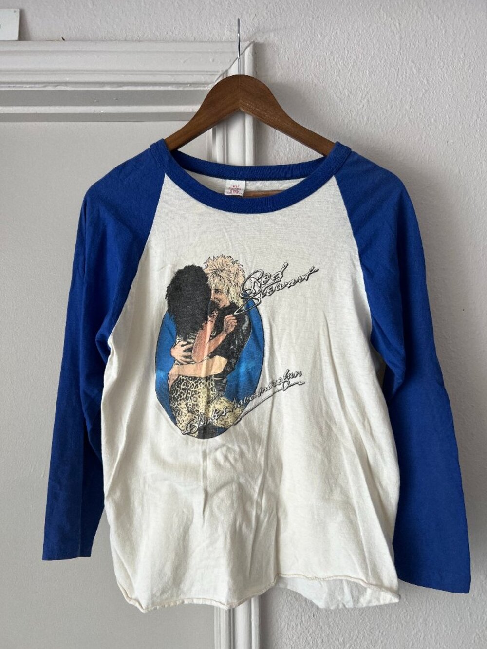 Vintage Rod Stewart 1979/1980 Blondes Have More Fun Raglan Shirt Blue Size Large